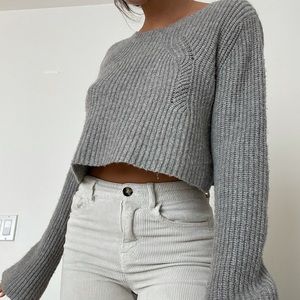 Gray Cropped Knit Sweater
